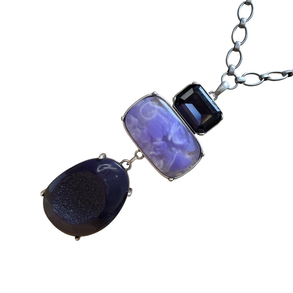 Chico's Pendant‎ Necklace Purple Statement Druzy Marbled Bold